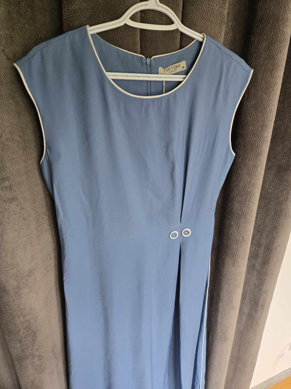 NWT Sleeveless Blue White Piping Dress Minimalist 60s Style Timeless Old Money M - Picture 14 of 15